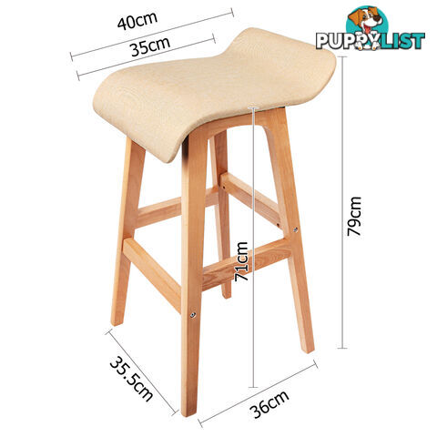 2 x Beech Wood Fabric Bar Stools - Beige