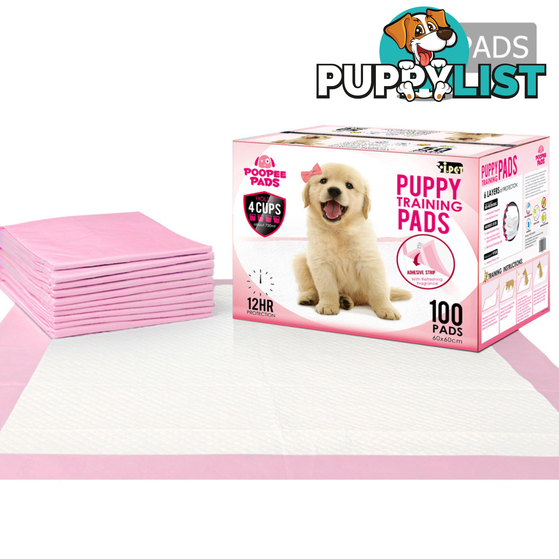 100 Puppy Pet Dog Toilet Training Pads Pink