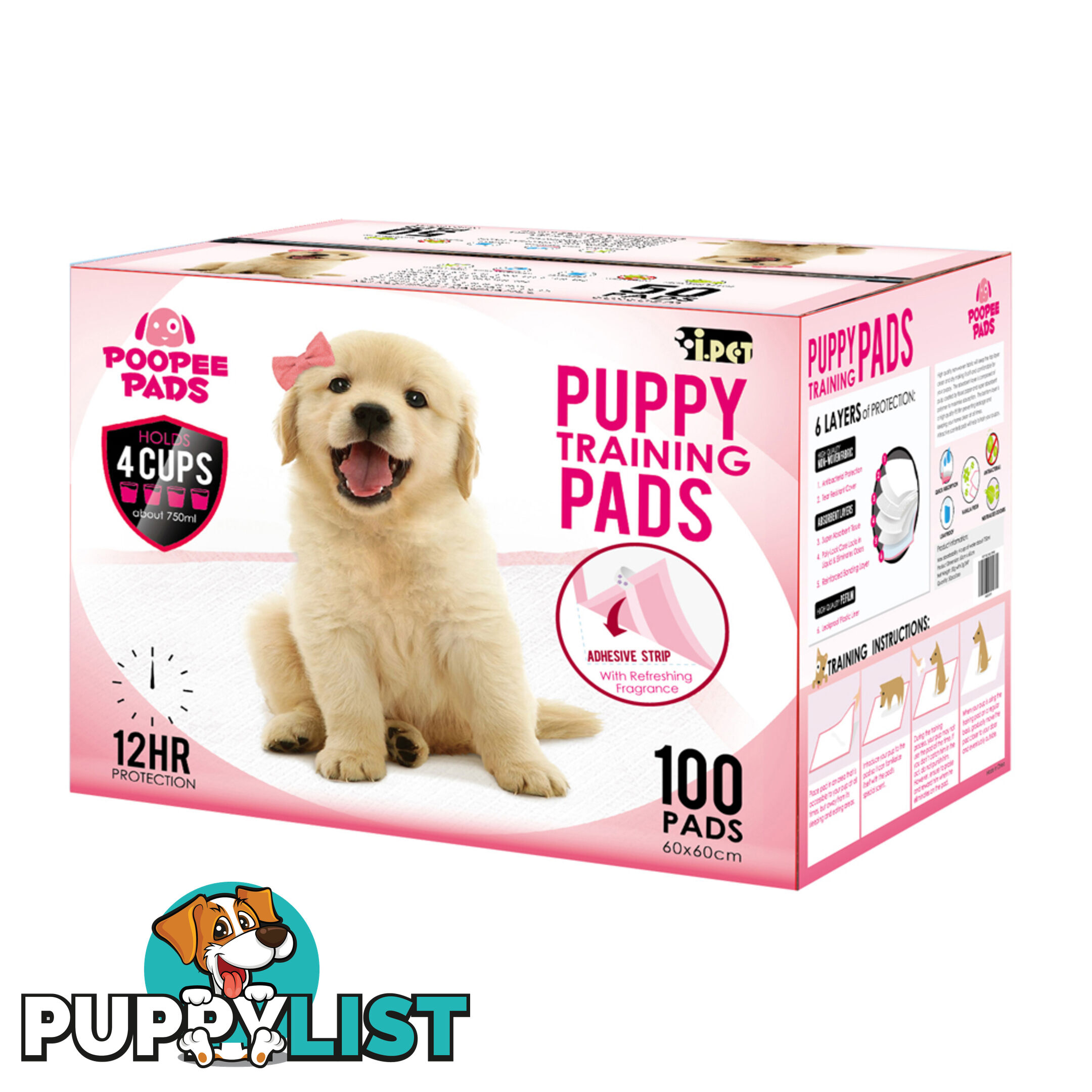 100 Puppy Pet Dog Toilet Training Pads Pink