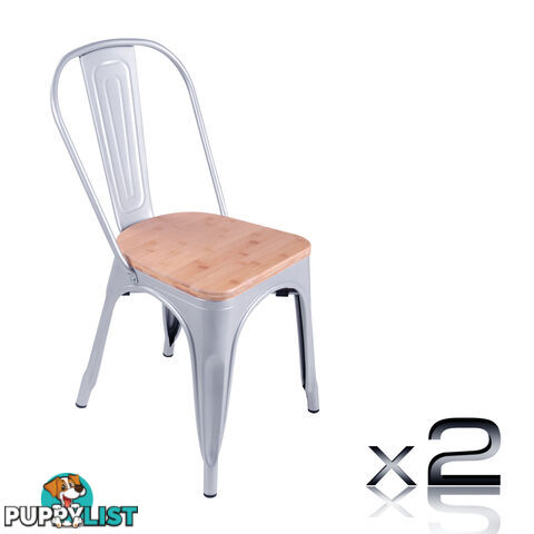 Set of 2 Replica Tolix Dining Metal Chair Bamboo Seat Gloss Metal