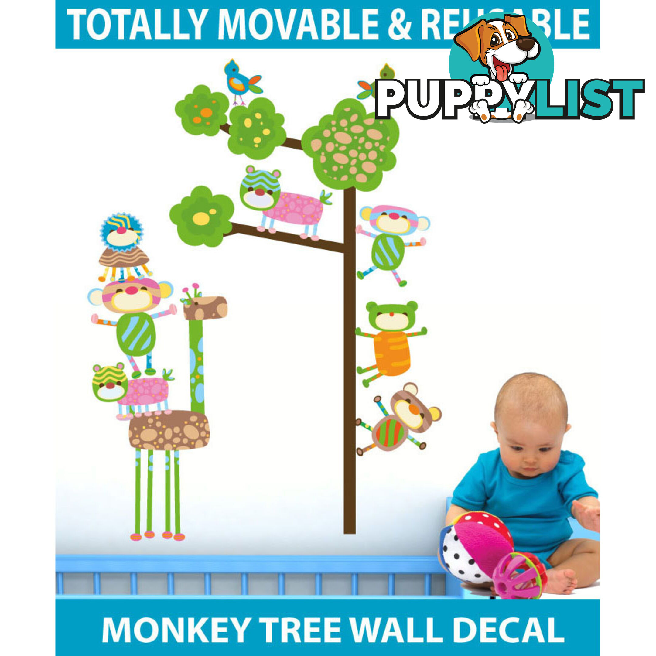 Medium Size Funky Monkeys in a Tree Wall Stickers  - Totally movable