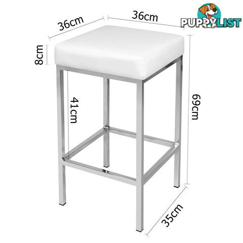 Set of 2 PU Leather Kitchen Bar Stool White