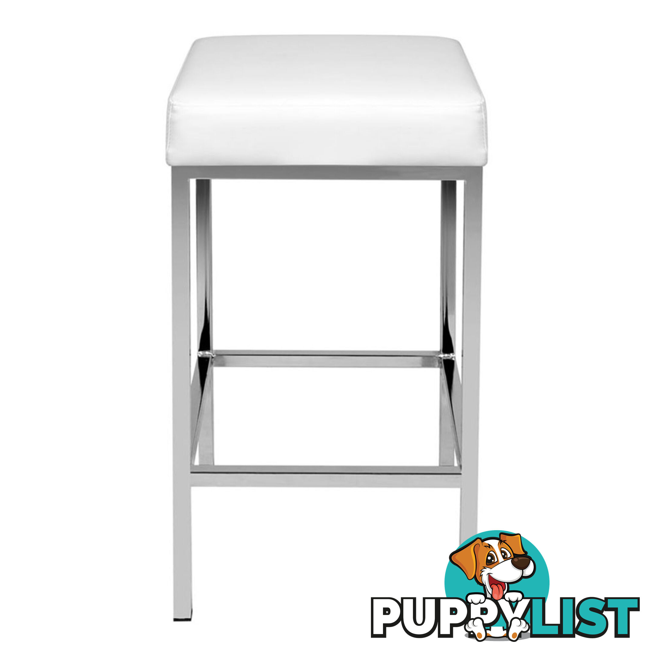 Set of 2 PU Leather Kitchen Bar Stool White