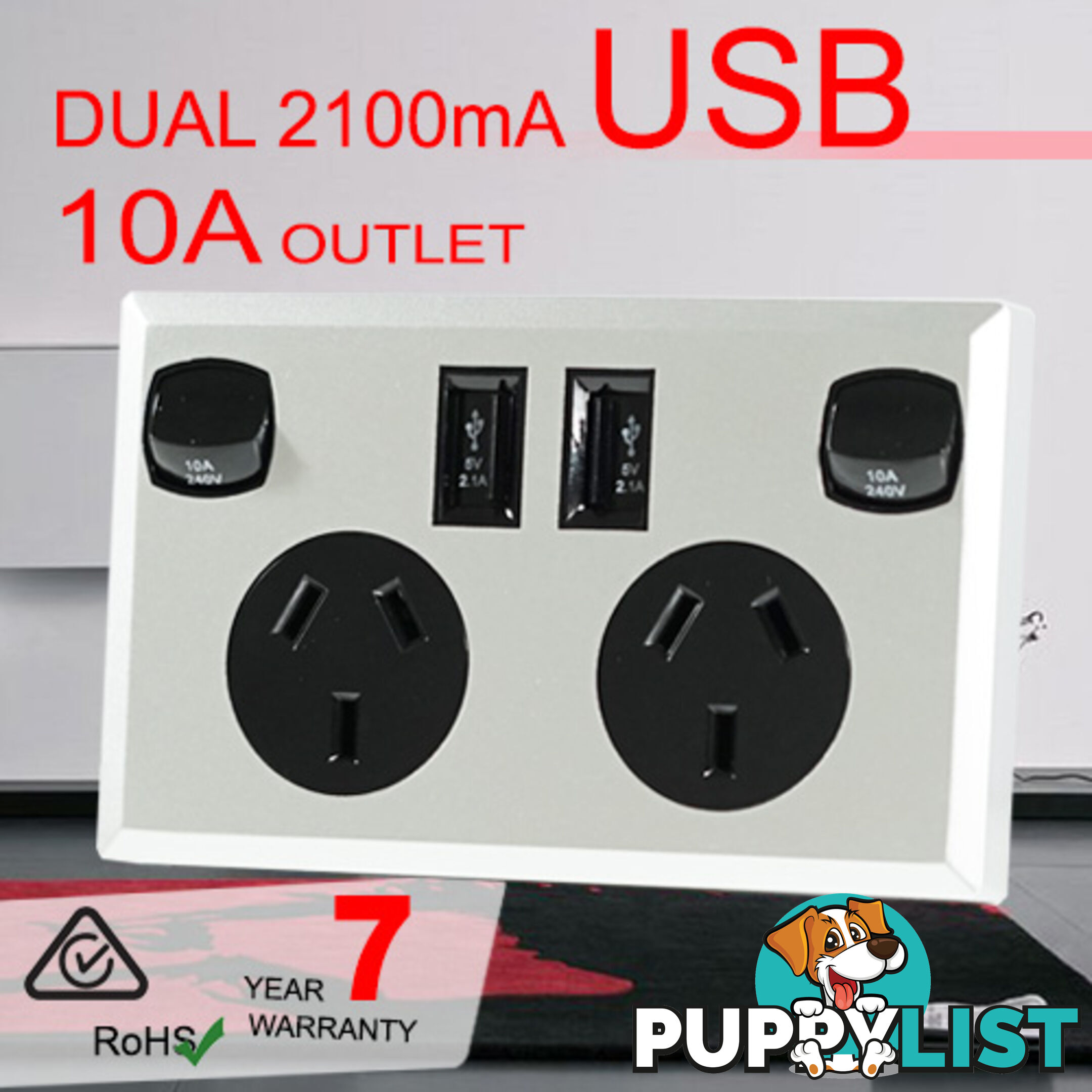 10A Double Australian USB Power Point Supply 2 Socket Switch Wall Plug Black