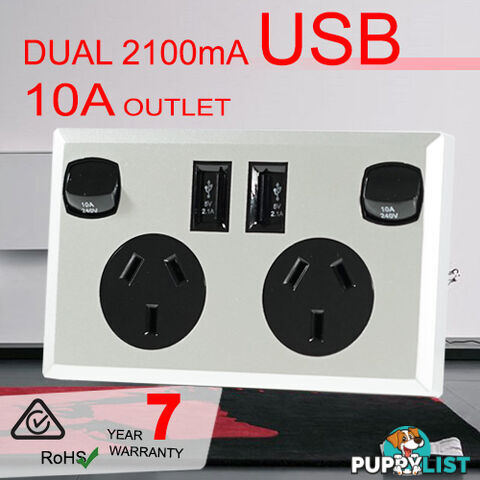 10A Double Australian USB Power Point Supply 2 Socket Switch Wall Plug Black