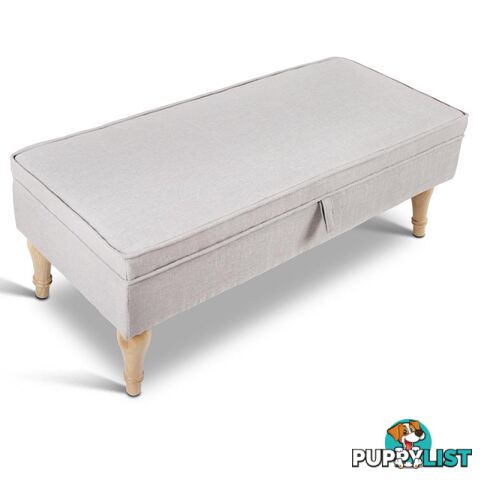 Linen Fabric Storage Ottoman _ Beige