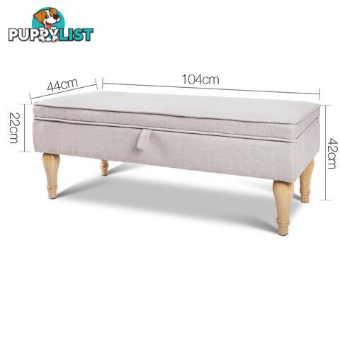 Linen Fabric Storage Ottoman _ Beige