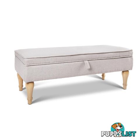 Linen Fabric Storage Ottoman _ Beige