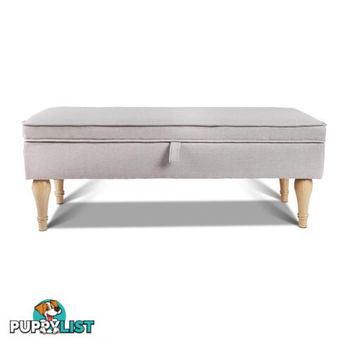 Linen Fabric Storage Ottoman _ Beige