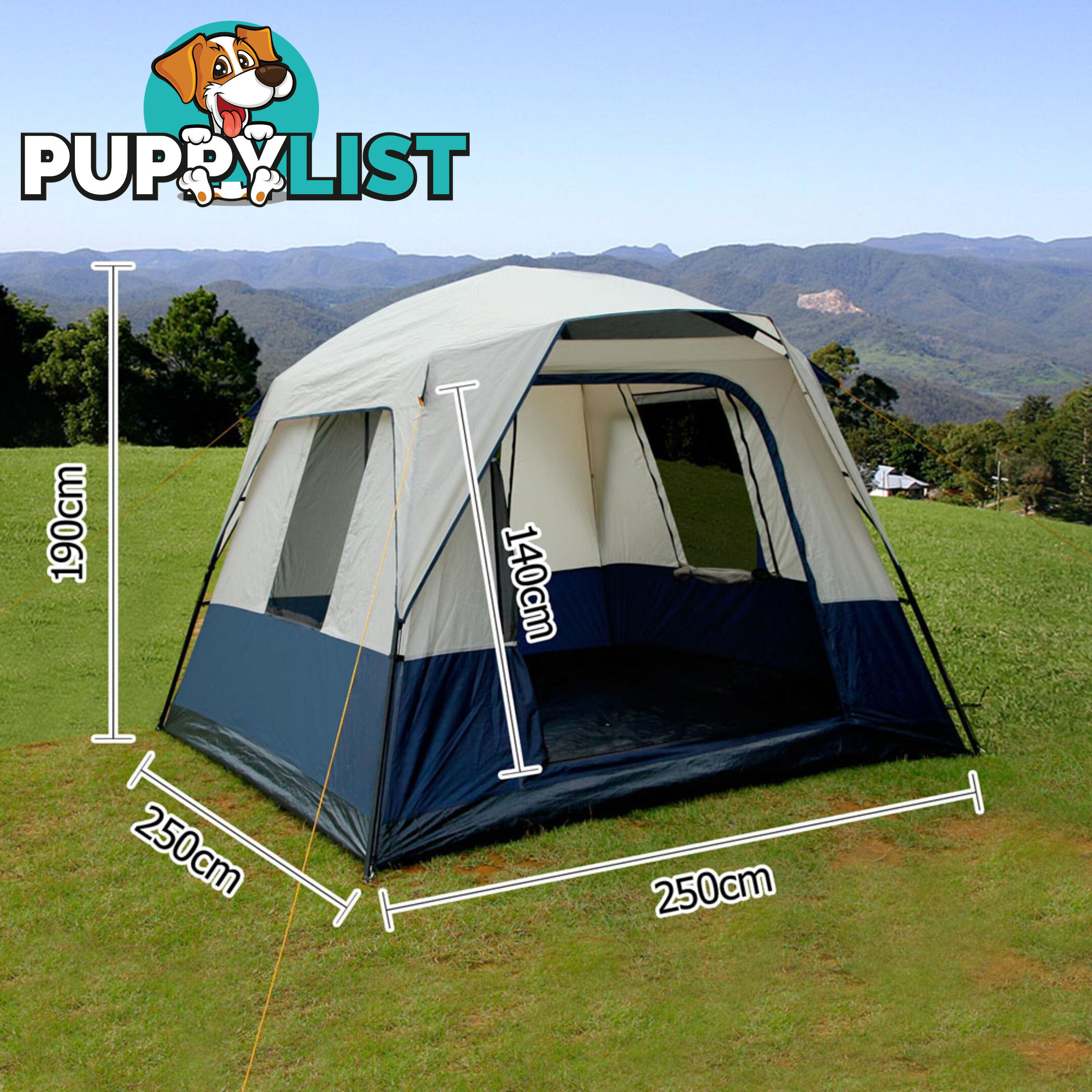 4 Person Family Camping Tent Navy Grey