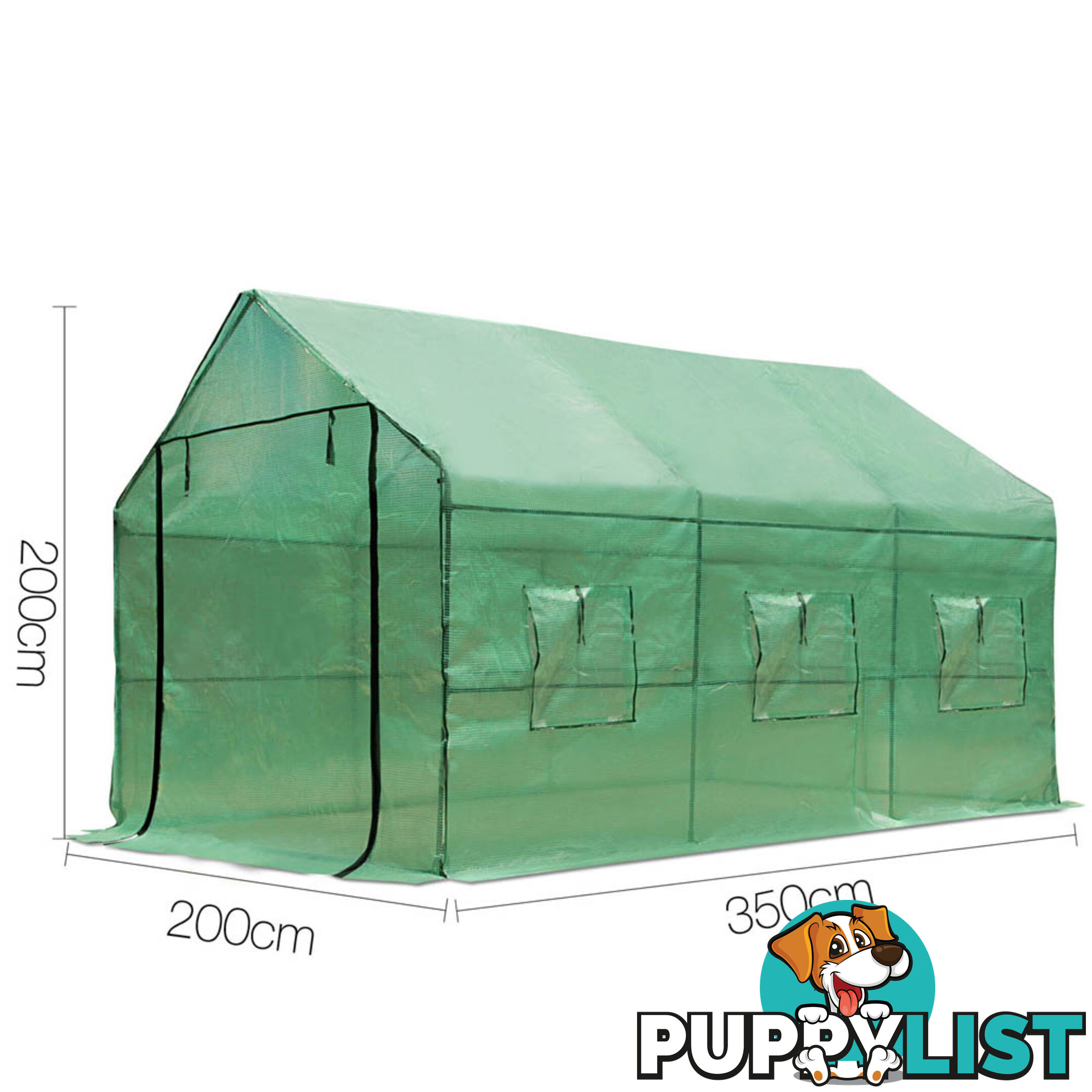 Greenhouse with Green PE Cover - 3.5M x 2M