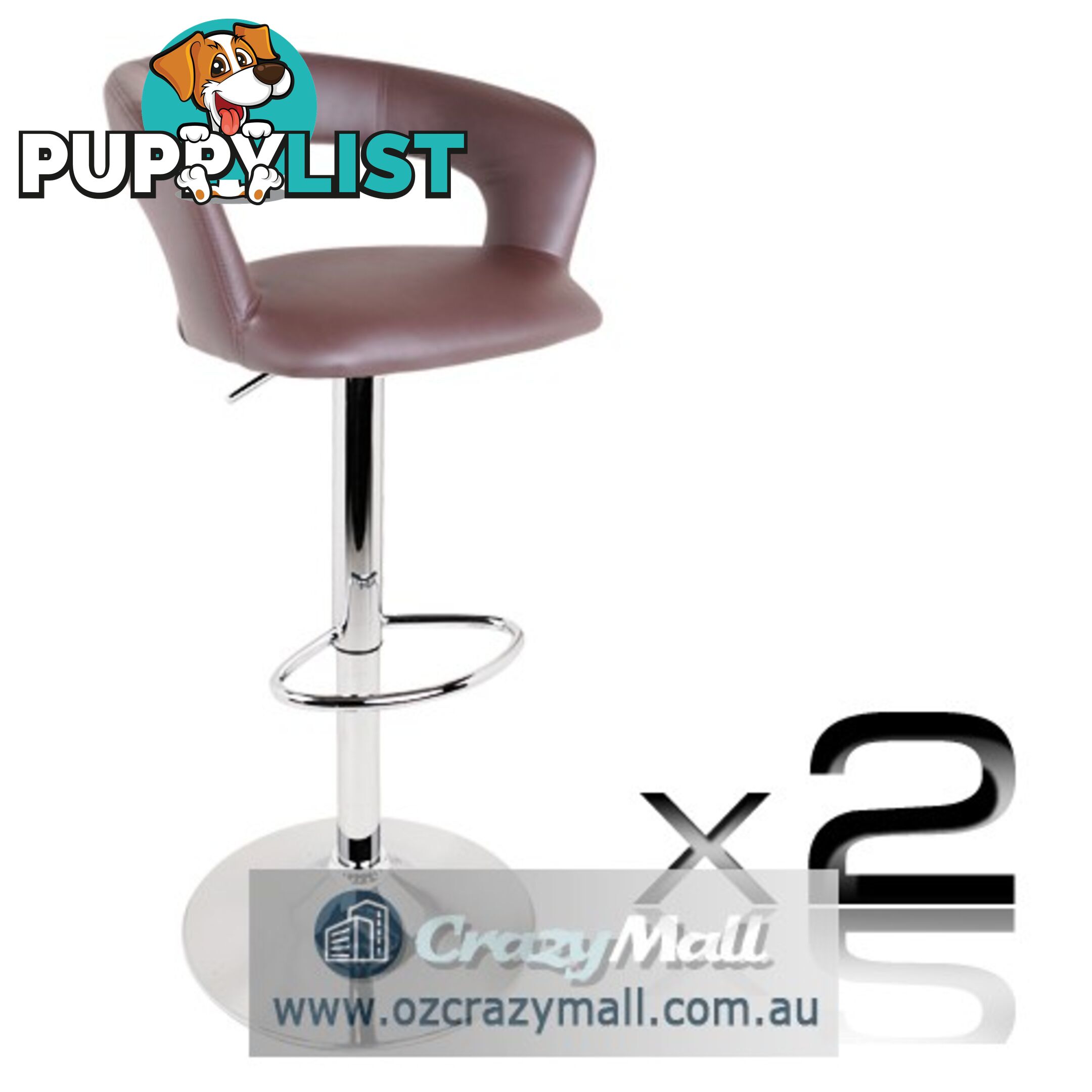 Set of 2 PU Leather Kitchen Bar Stool Chocolate