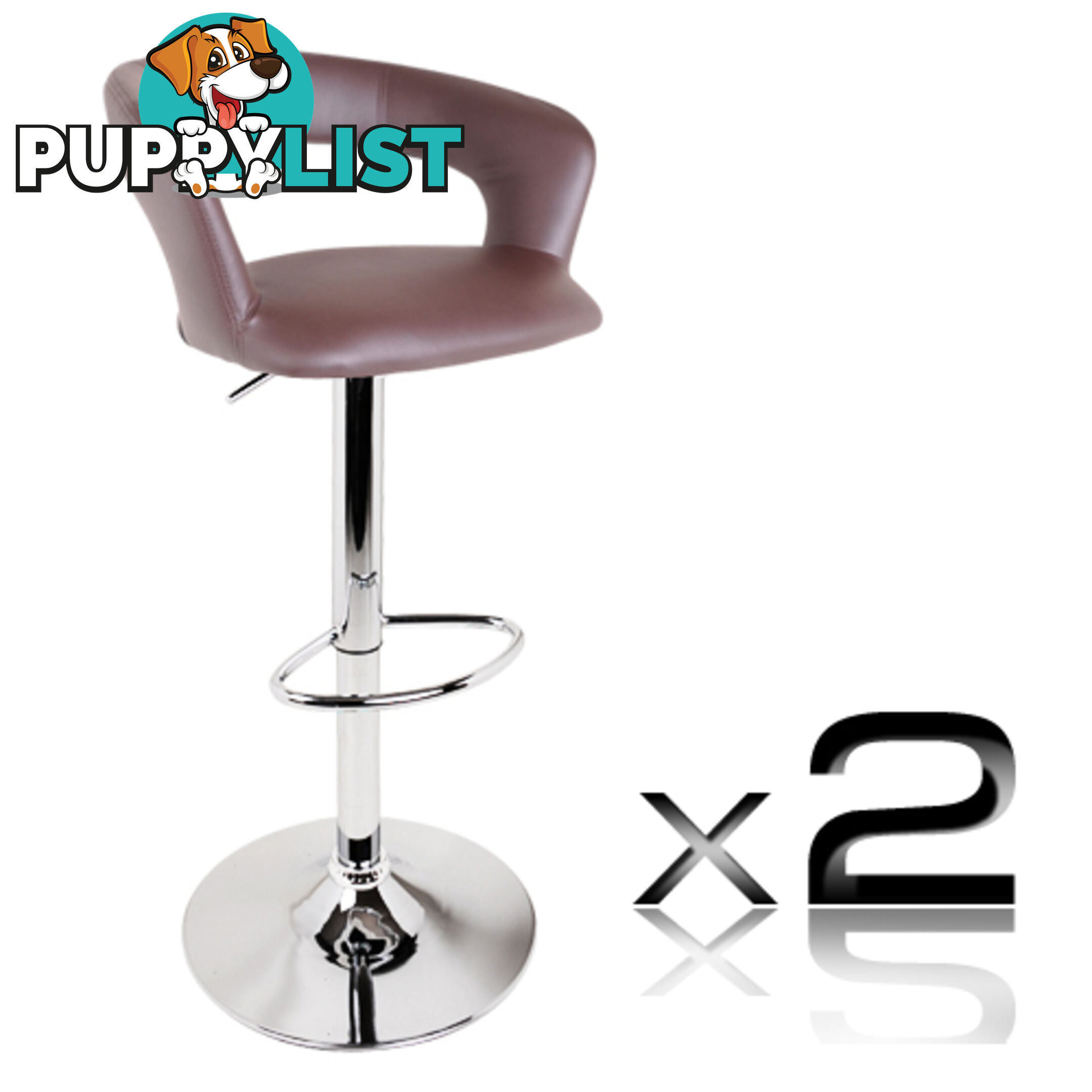 Set of 2 PU Leather Kitchen Bar Stool Chocolate