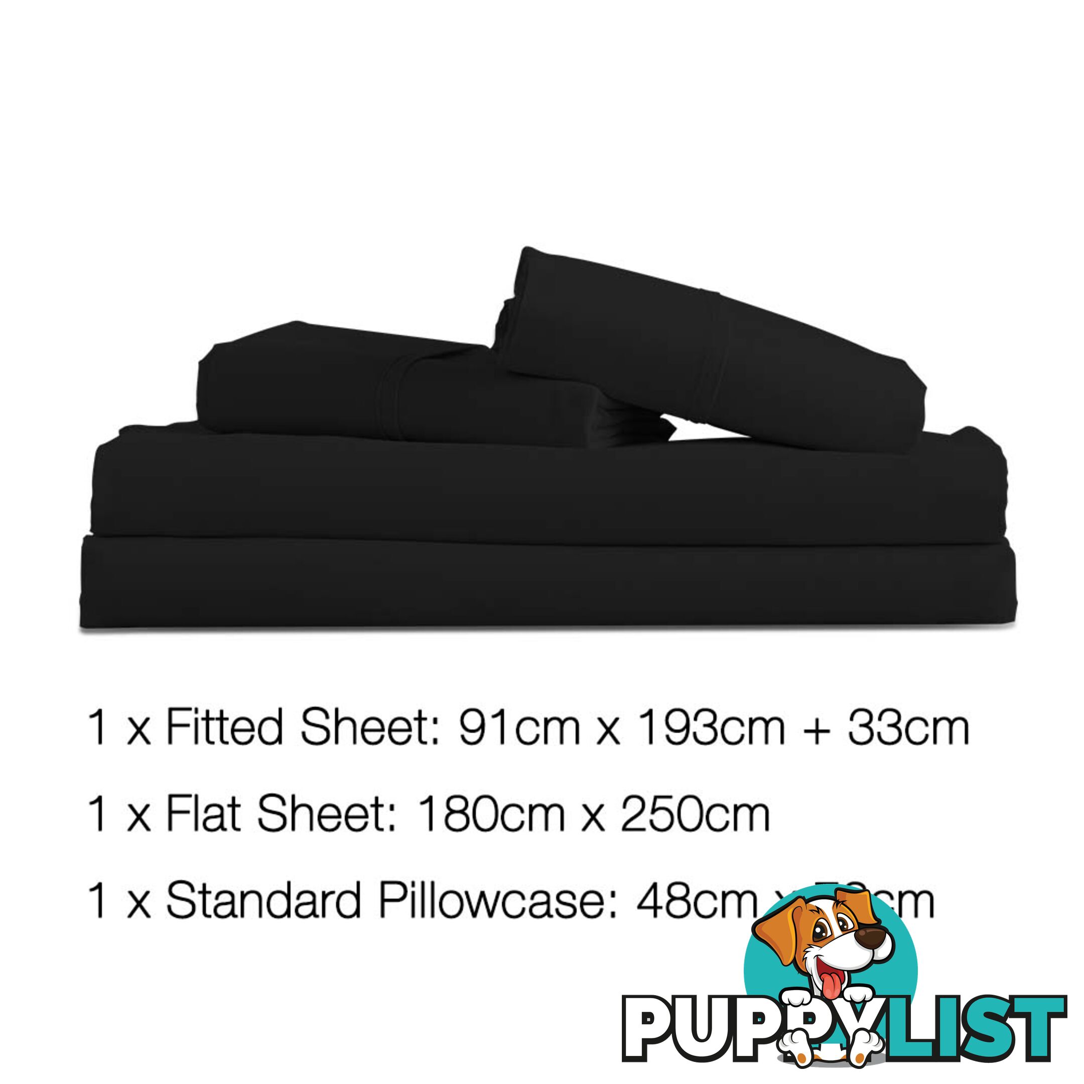 3 Piece Microfibre Sheet Set Single _ Black