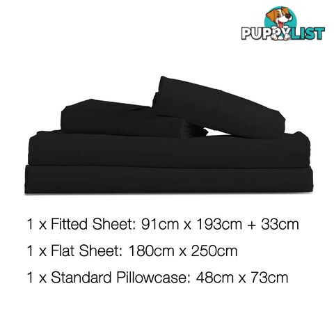 3 Piece Microfibre Sheet Set Single _ Black