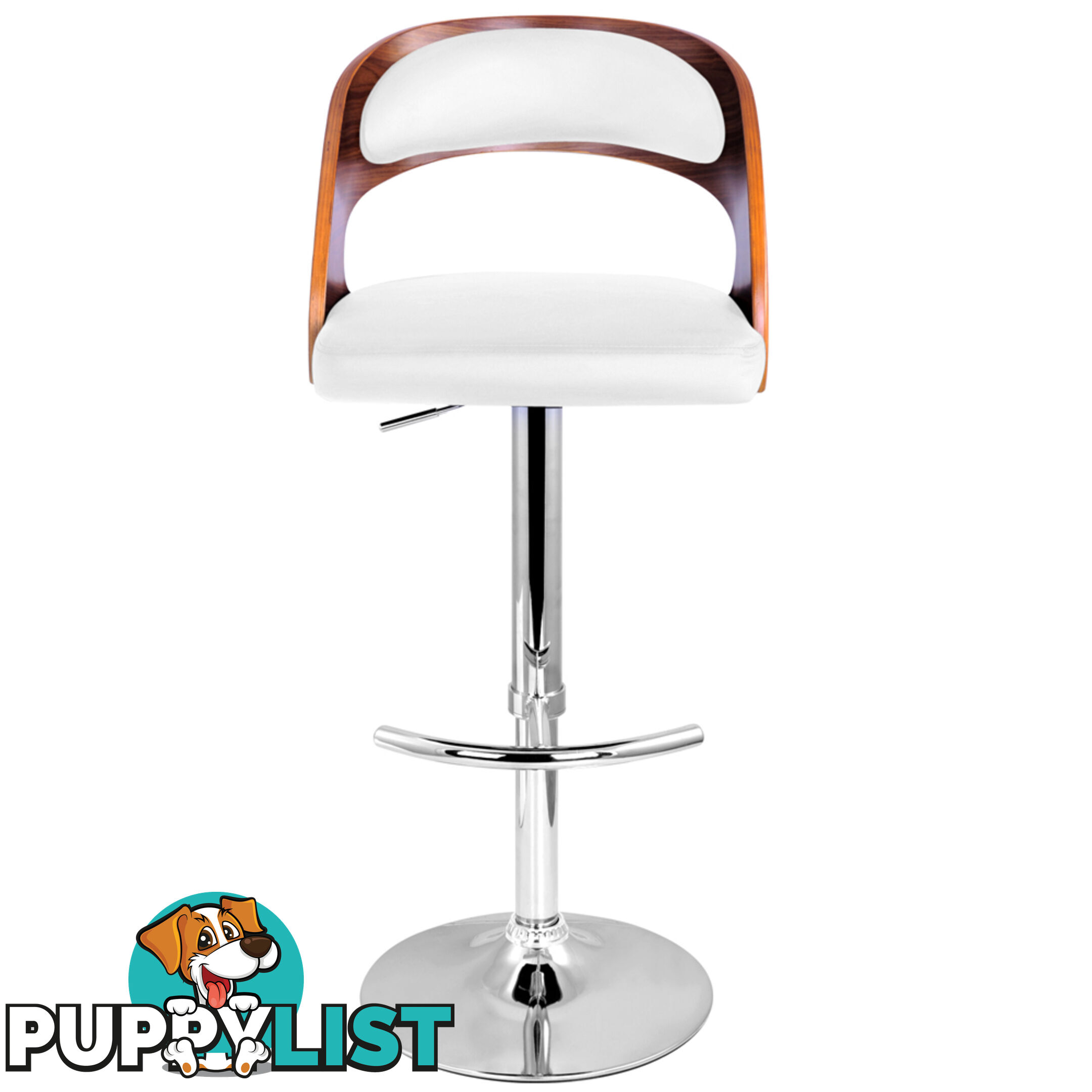 PU Leather Wooden Kitchen Bar Stool Padded Seat White