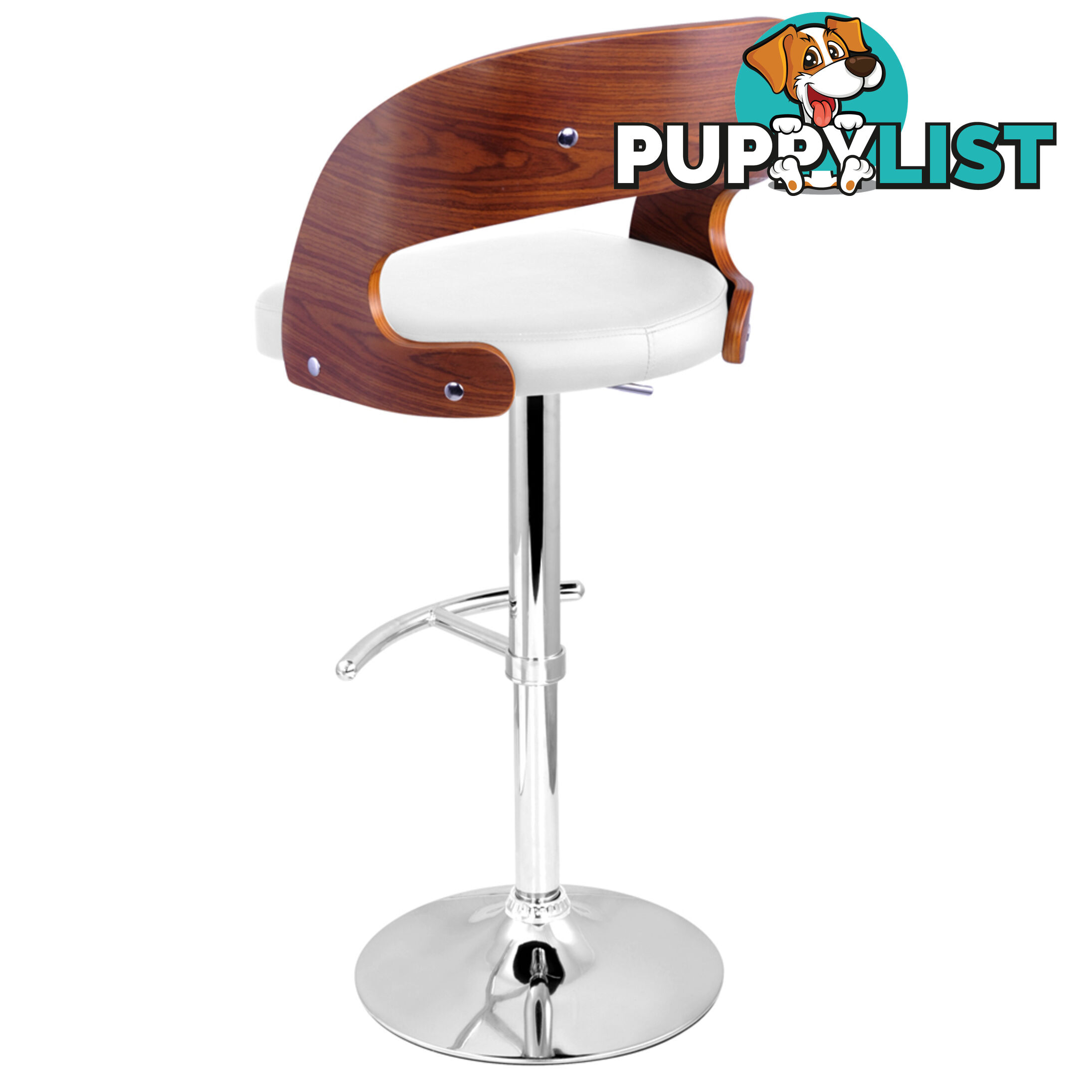 PU Leather Wooden Kitchen Bar Stool Padded Seat White