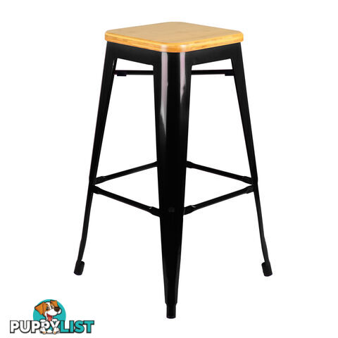 Set of 2 Replica Tolix Bar Stool Bamboo Seat 76cm Black