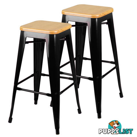 Set of 2 Replica Tolix Bar Stool Bamboo Seat 76cm Black