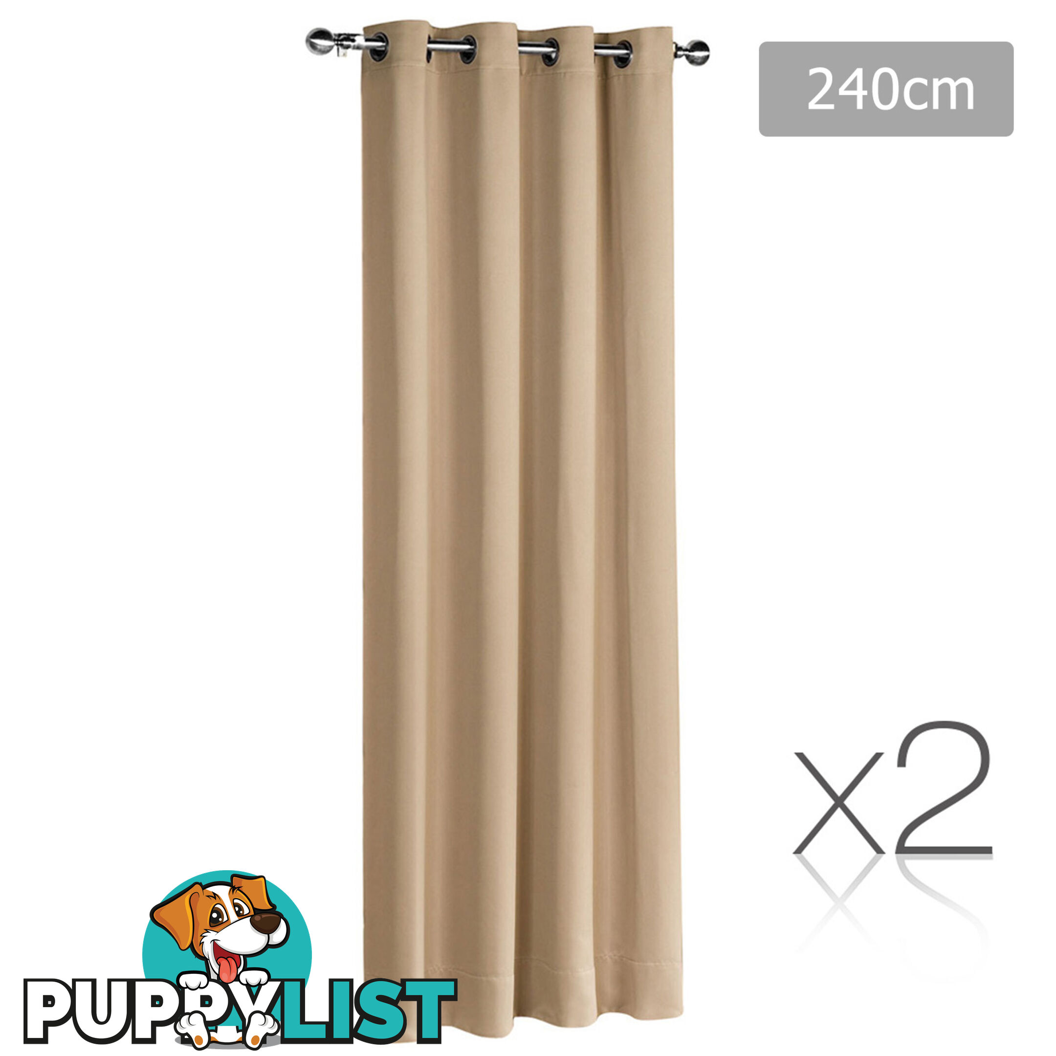 Set of 2 ArtQueen 3 Pass Eyelet Blockout Curtain Latte 240cm