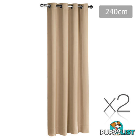 Set of 2 ArtQueen 3 Pass Eyelet Blockout Curtain Latte 240cm