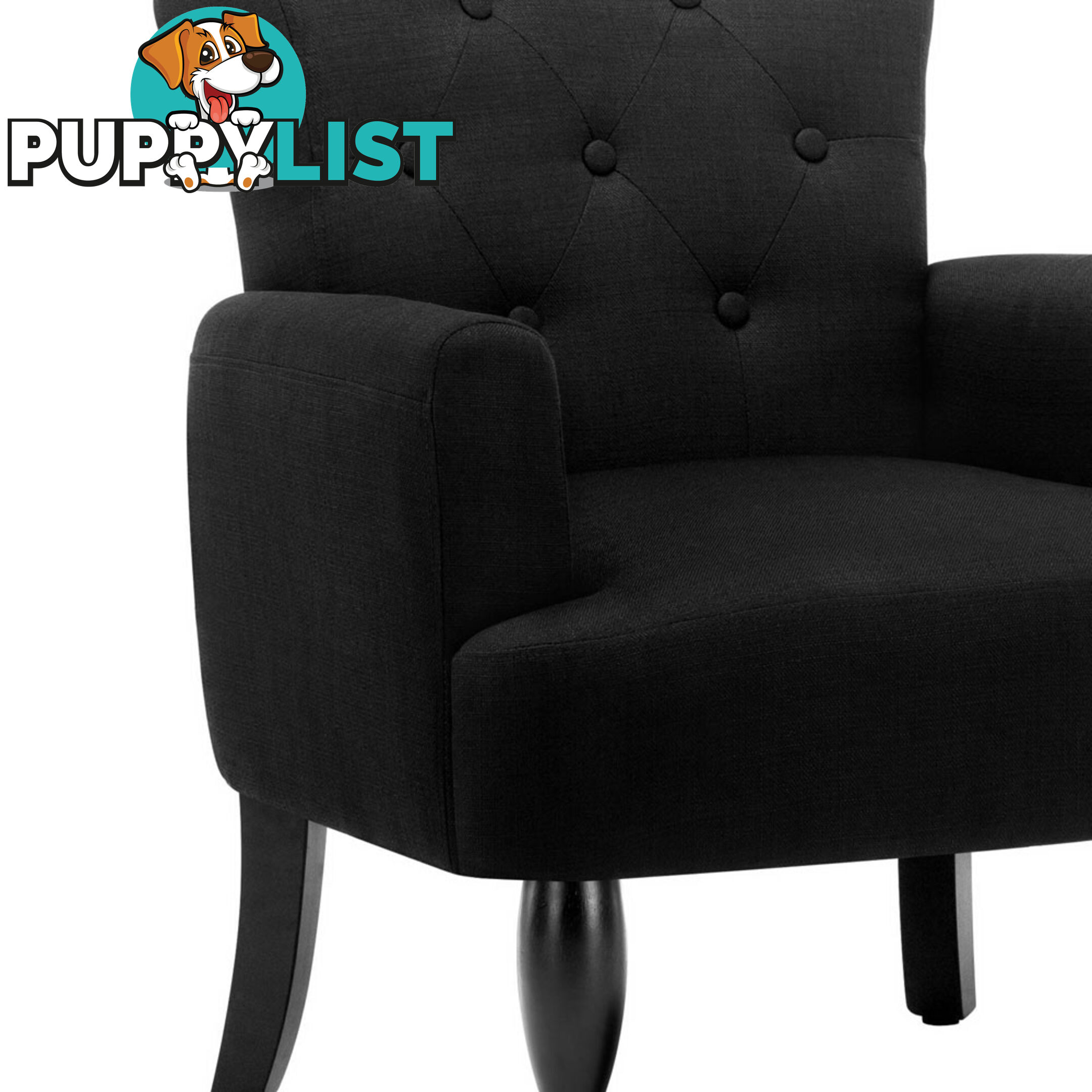 Wing Armchair French Provincial Linen Fabric Black