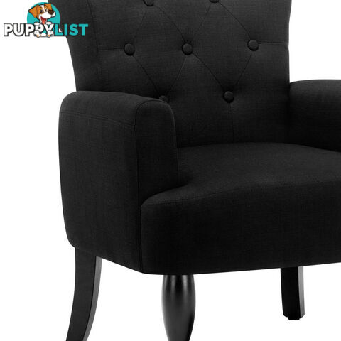 Wing Armchair French Provincial Linen Fabric Black