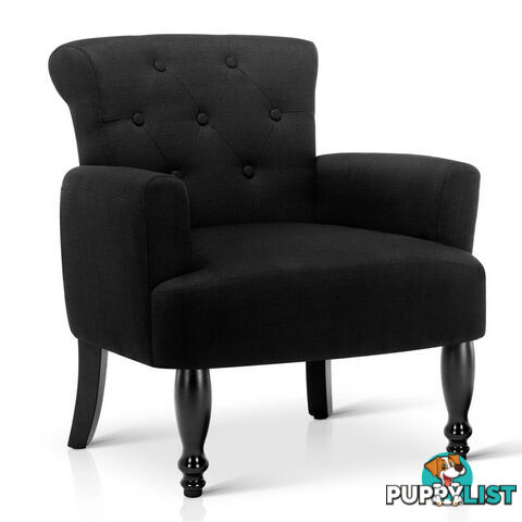 Wing Armchair French Provincial Linen Fabric Black