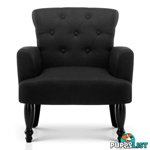 Wing Armchair French Provincial Linen Fabric Black