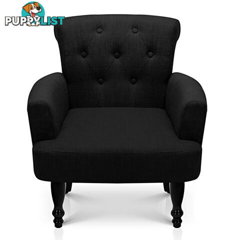 Wing Armchair French Provincial Linen Fabric Black