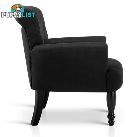 Wing Armchair French Provincial Linen Fabric Black