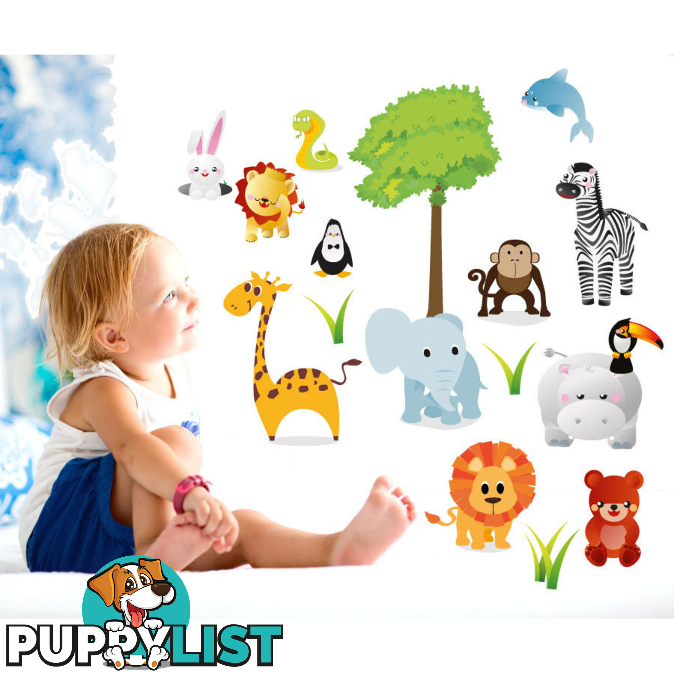 Extra Large Size Cute Zoo Animals Kids Wall Stickers - Totally Movable