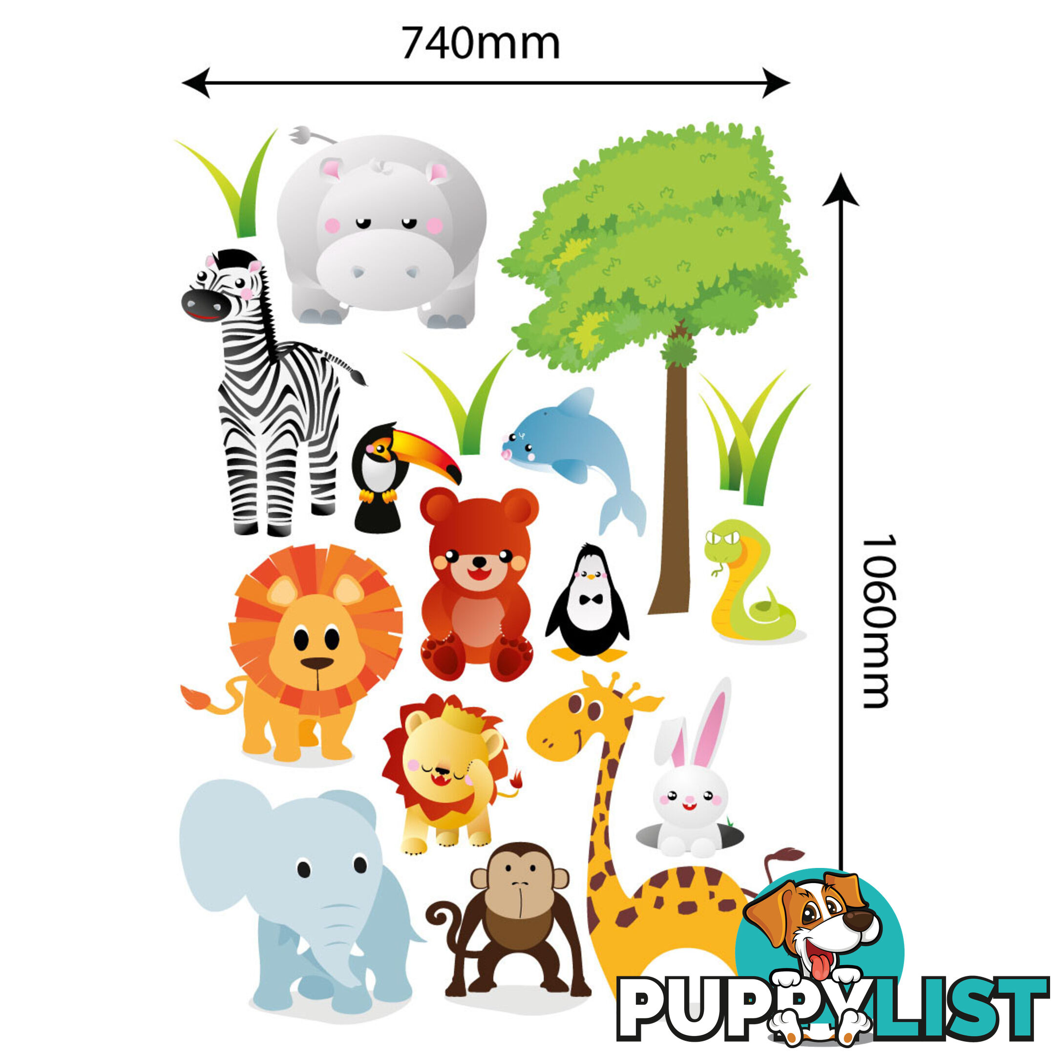 Extra Large Size Cute Zoo Animals Kids Wall Stickers - Totally Movable