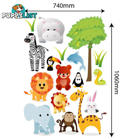 Extra Large Size Cute Zoo Animals Kids Wall Stickers - Totally Movable