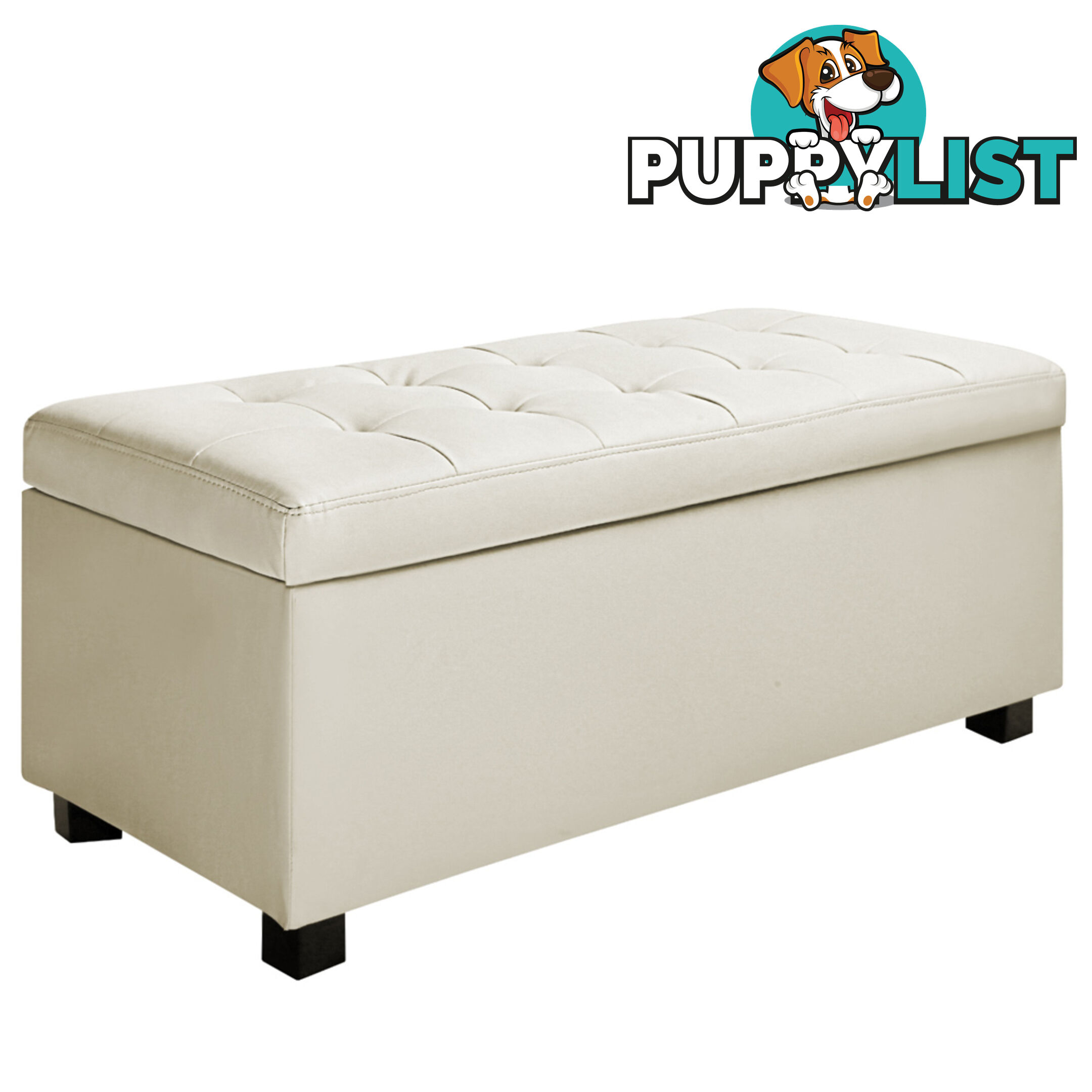 Large Ottoman PU Leather Chest Storage Box Foot Stool Cream