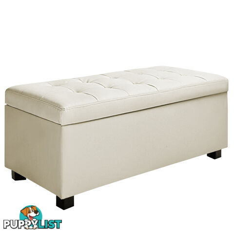 Large Ottoman PU Leather Chest Storage Box Foot Stool Cream