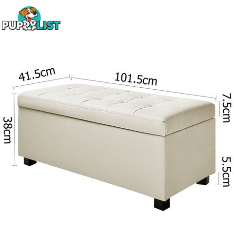 Large Ottoman PU Leather Chest Storage Box Foot Stool Cream