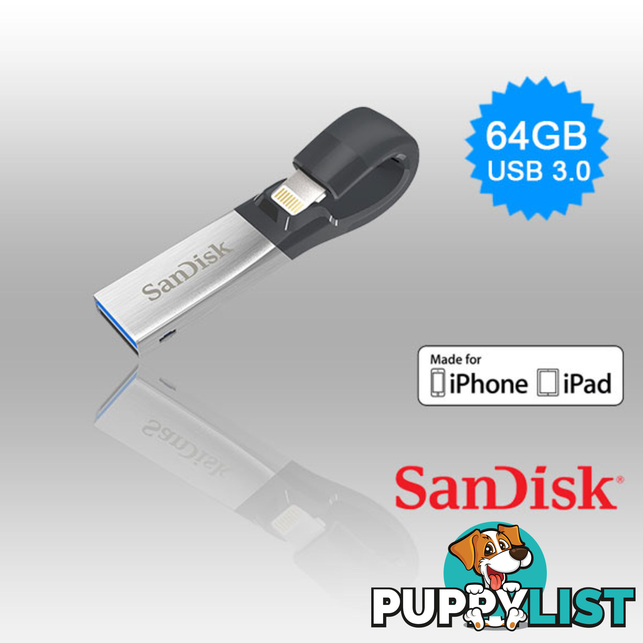 SANDISK IXPAND FLASH DRIVE SDIX30N 64GB GREY IOS USB 3.0   (SDIX30N-064G)