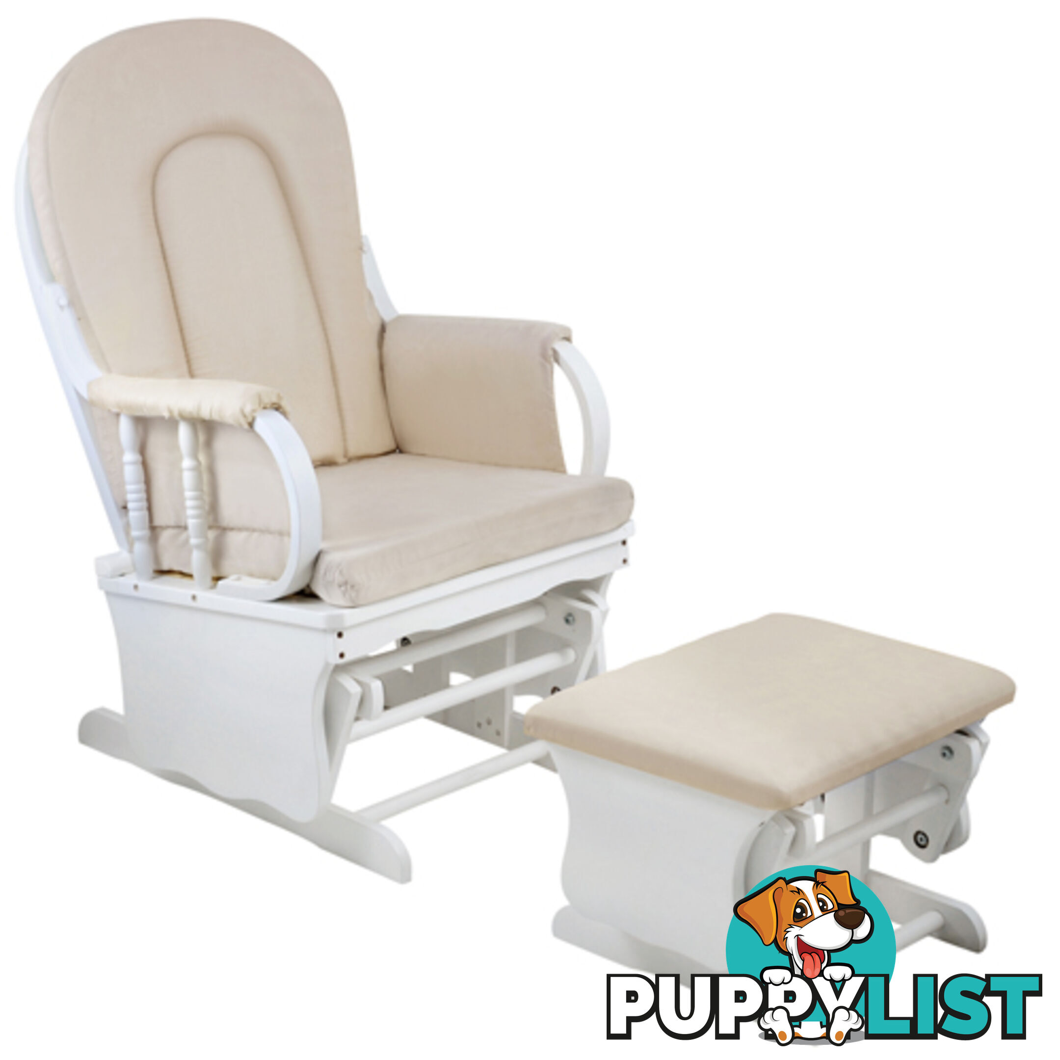 Baby Breast Feeding Sliding Glider Chair w/ Ottoman White Beige