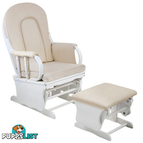 Baby Breast Feeding Sliding Glider Chair w/ Ottoman White Beige