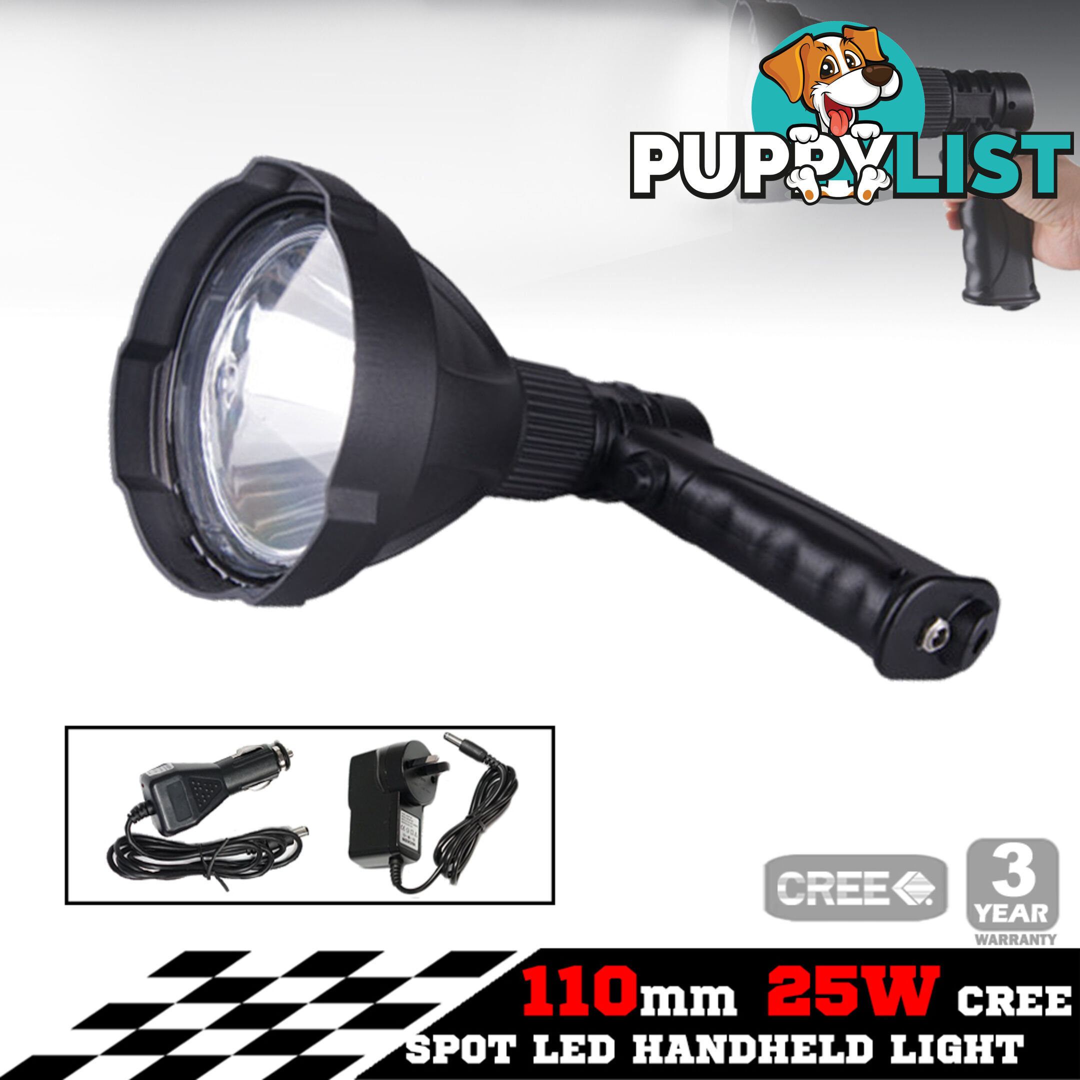 25W CREE LED Handheld Spot Light Rechargeable Spotlight Hunting Shooting 12V