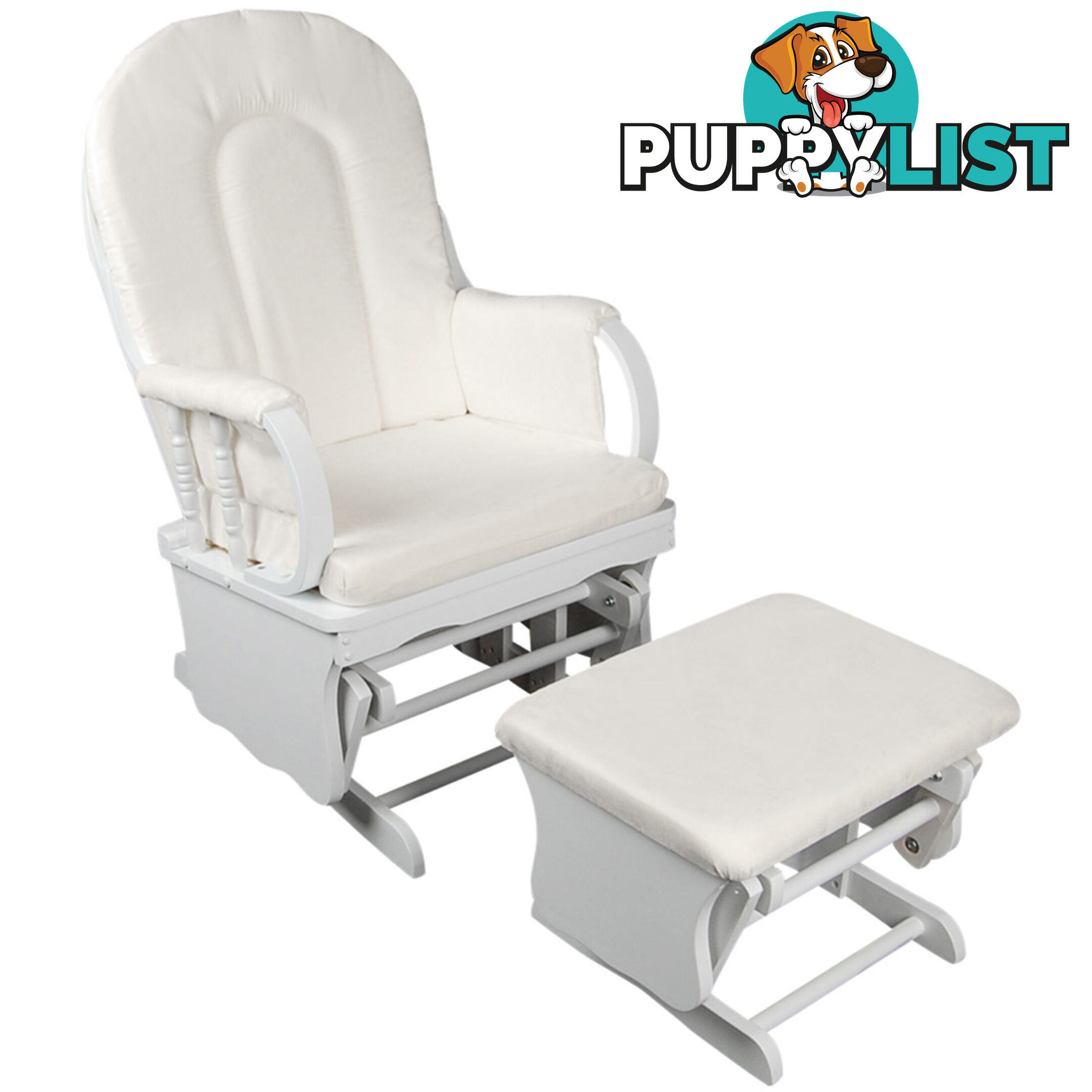 Baby Breast Feeding Sliding Glider Chair w/ Ottoman White