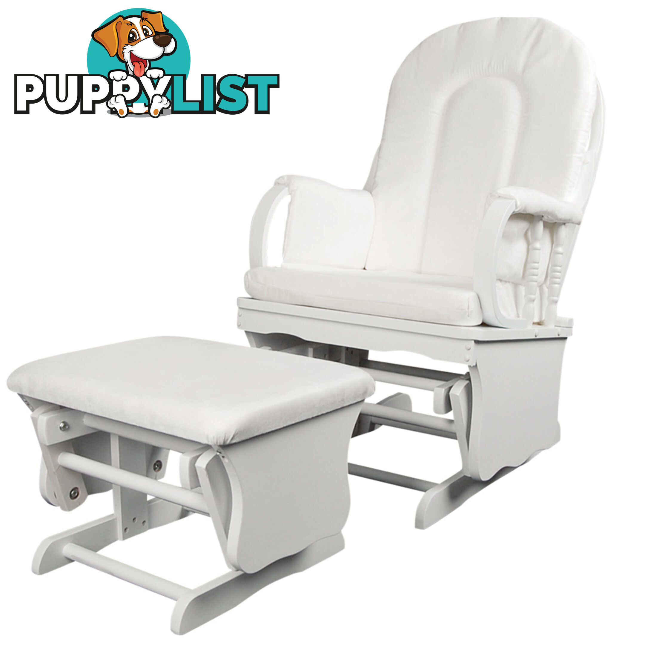 Baby Breast Feeding Sliding Glider Chair w/ Ottoman White