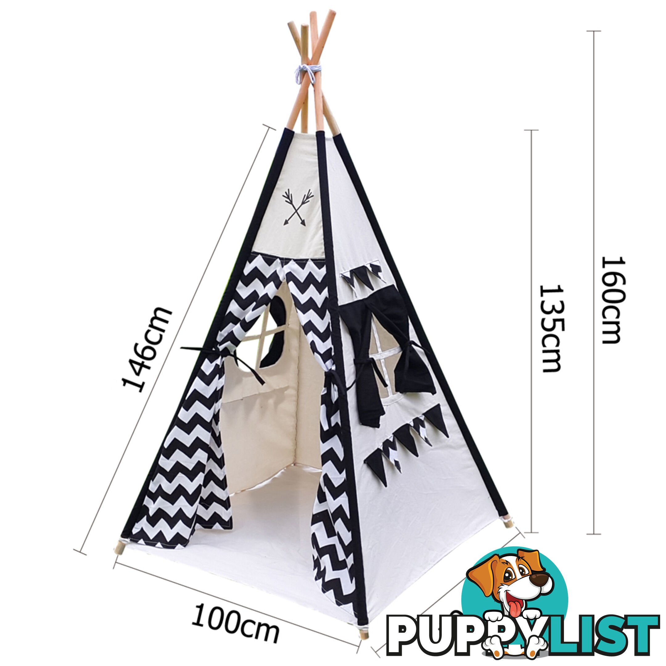 4 Poles Teepee Tent w/ Storage Bag Black