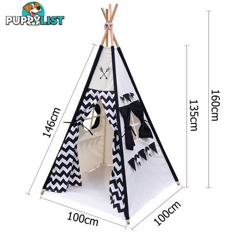 4 Poles Teepee Tent w/ Storage Bag Black