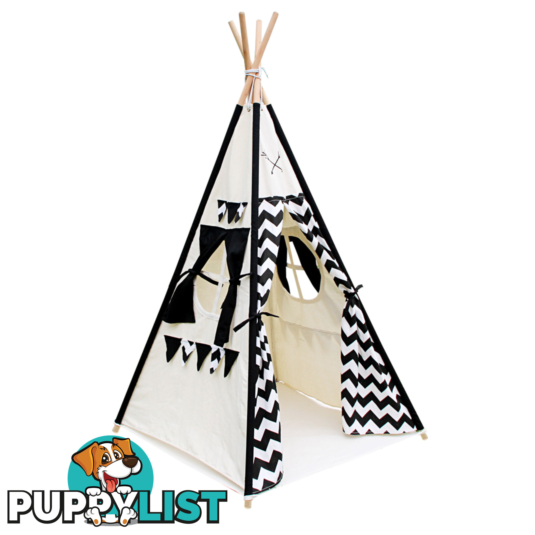 4 Poles Teepee Tent w/ Storage Bag Black