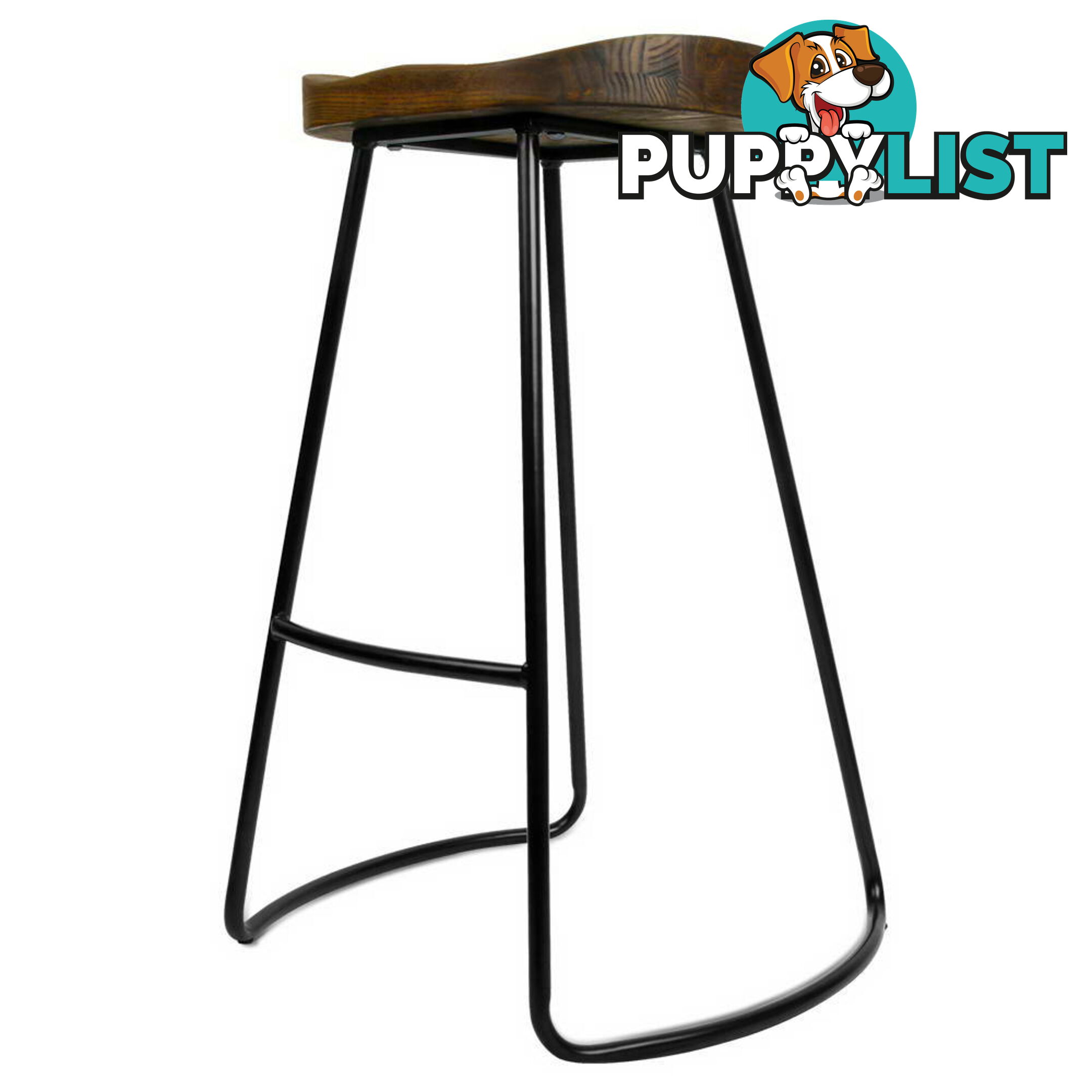 Set of 2 Steel Barstools with Wooden Seat