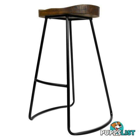 Set of 2 Steel Barstools with Wooden Seat