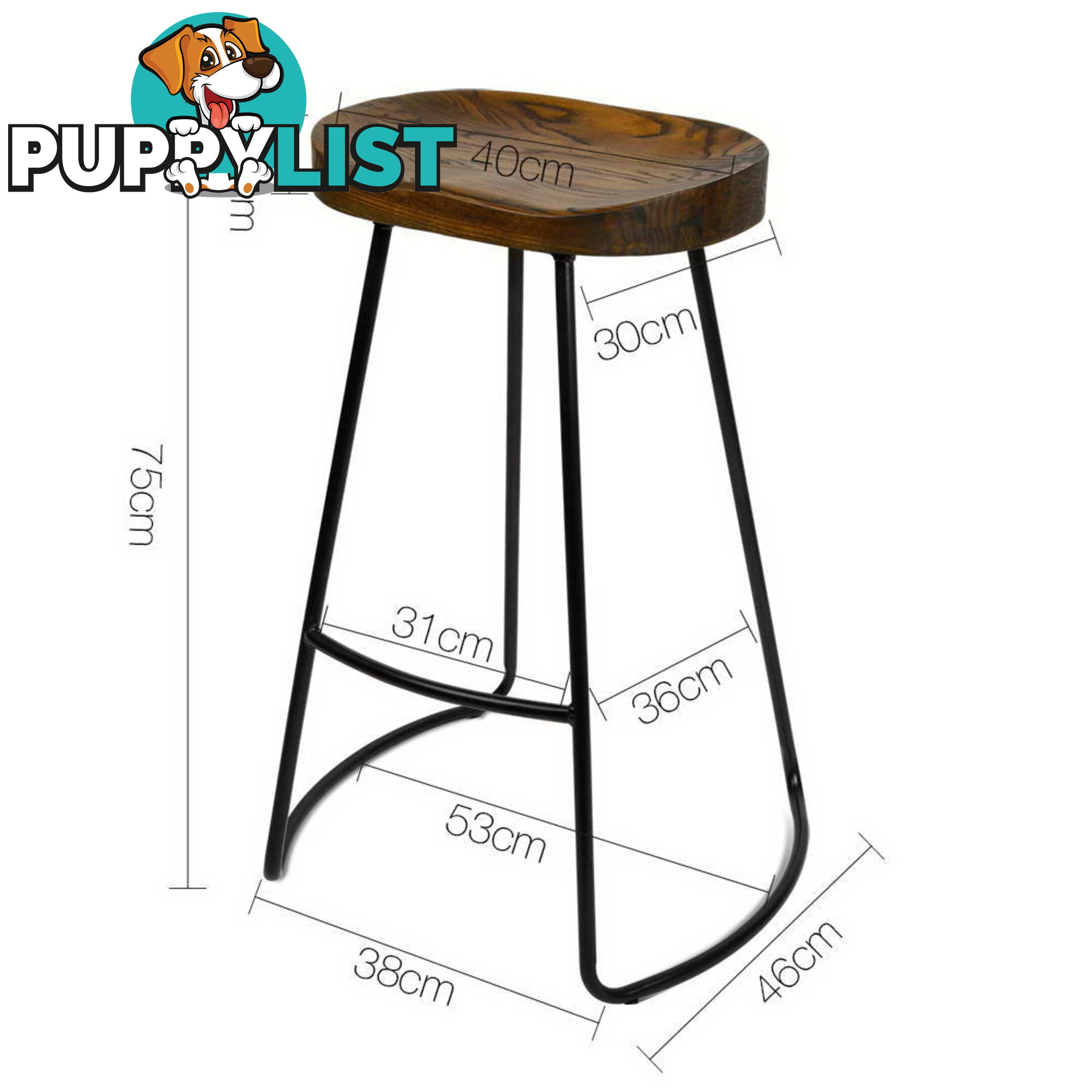 Set of 2 Steel Barstools with Wooden Seat