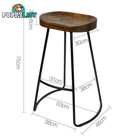 Set of 2 Steel Barstools with Wooden Seat